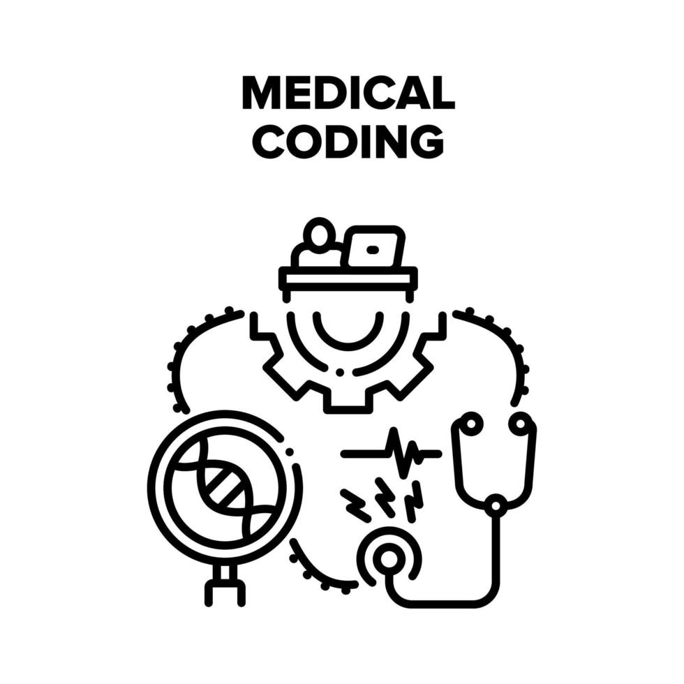 ilustración de concepto de vector de codificación médica negro