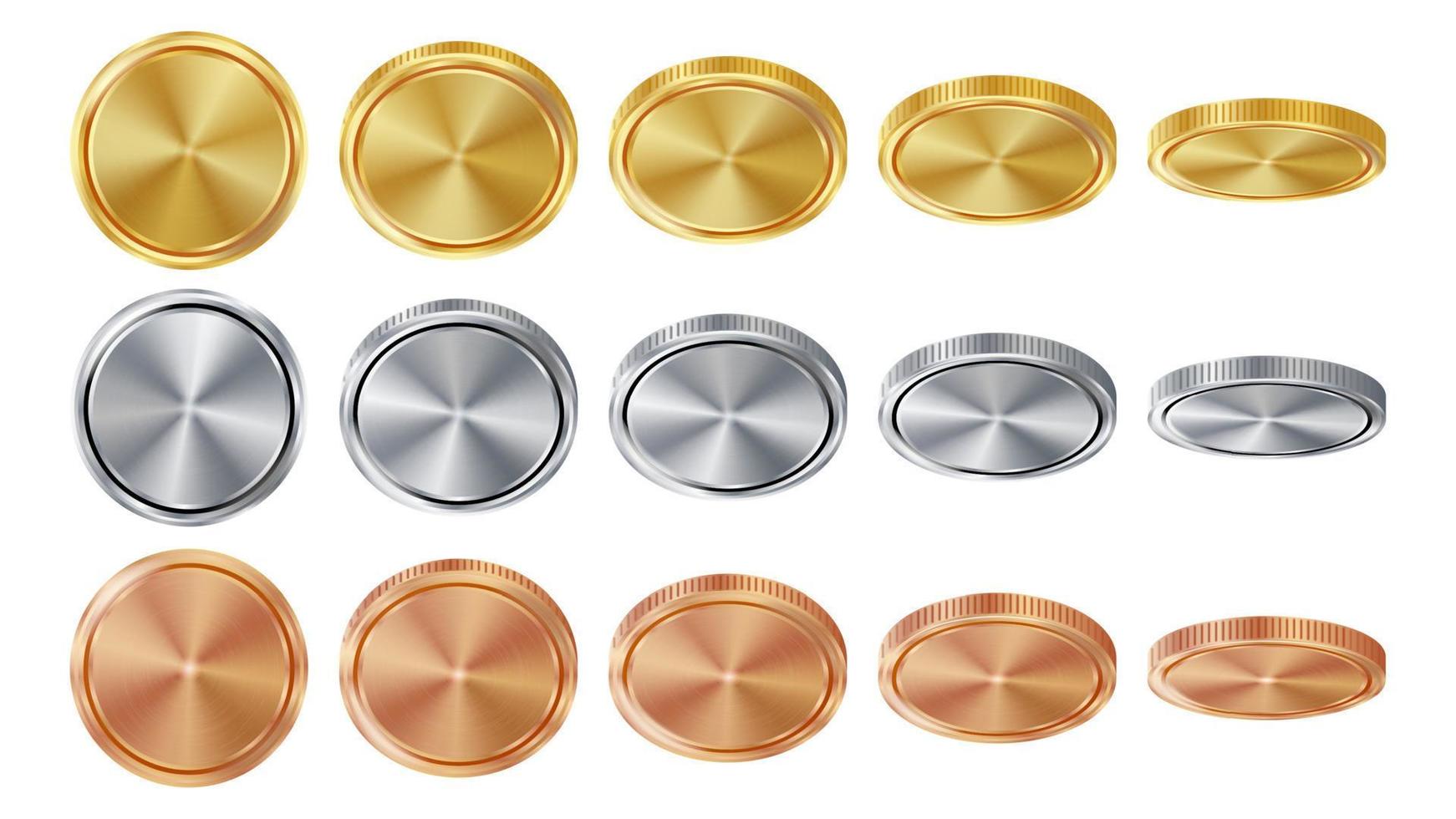 Empty 3D Gold, Silver, Bronze Coins Vector