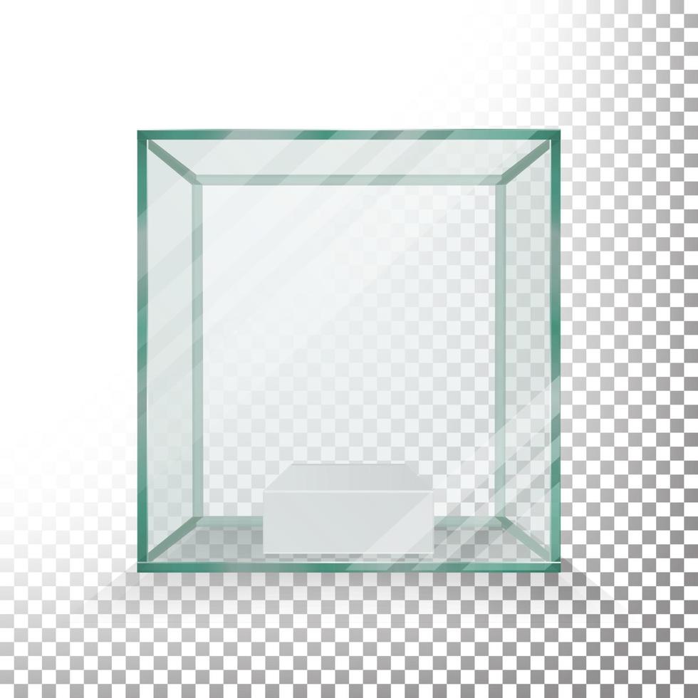 vector de cubo de caja de vidrio transparente vacío. cubo realista. escaparate de cristal.