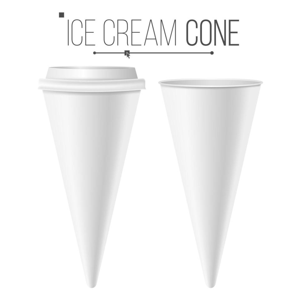 Realistic Ice Cream Cone Blank Vector. White Empty Blank. Ice Cream Cone Package. Food Carton Cone Conus. Isolated Illustration. vector