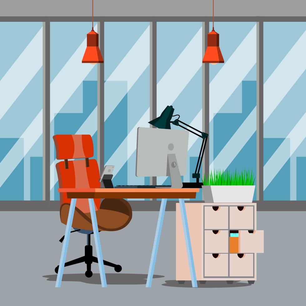 Office Interior Vector. Modern Business Workspace. Office With Furniture. Flat Illustration vector
