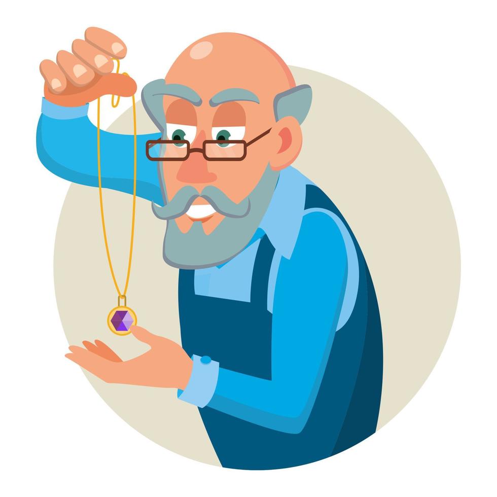 Jeweler, Goldsmith Profession Man Vector. Sapphire, Emerald, Gemstones. Appraiser Quality Check Process. Cartoon Character Illustration vector