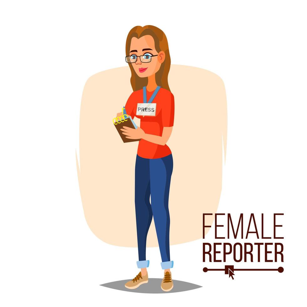 Female Journalist Vector. Microphone. Professional Reporter Isolated Flat Cartoon Character Illustration vector