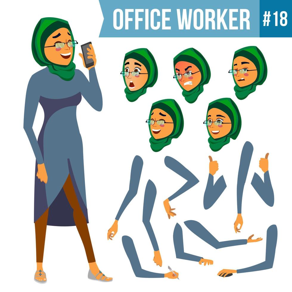 Office Worker Vector. Woman. Smiling Servant, Officer. Businessman Human. Lady Face Emotions, Various Gestures. Animation Creation Set. Isolated Flat Cartoon Character Illustration vector