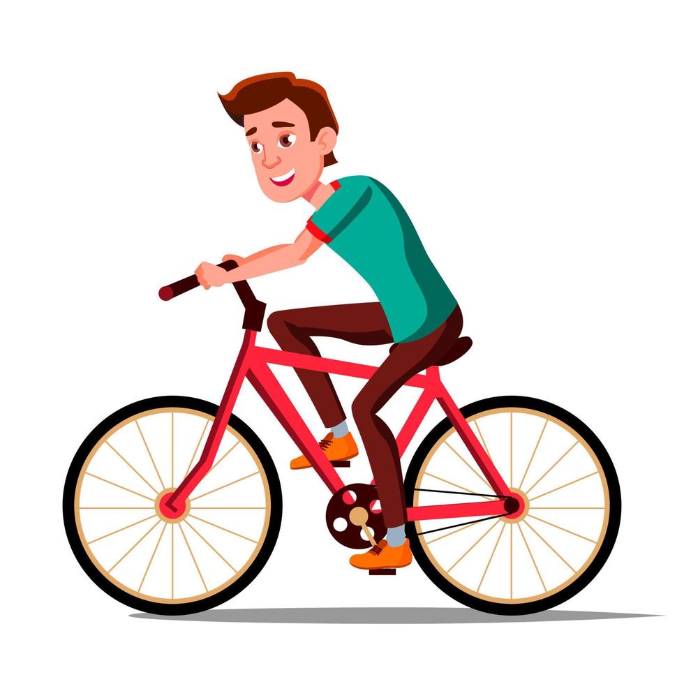 Teen Boy Riding On Bicycle Vector. Healthy Lifestyle. Bikes. Outdoor Sport Activity. Isolated Illustration vector