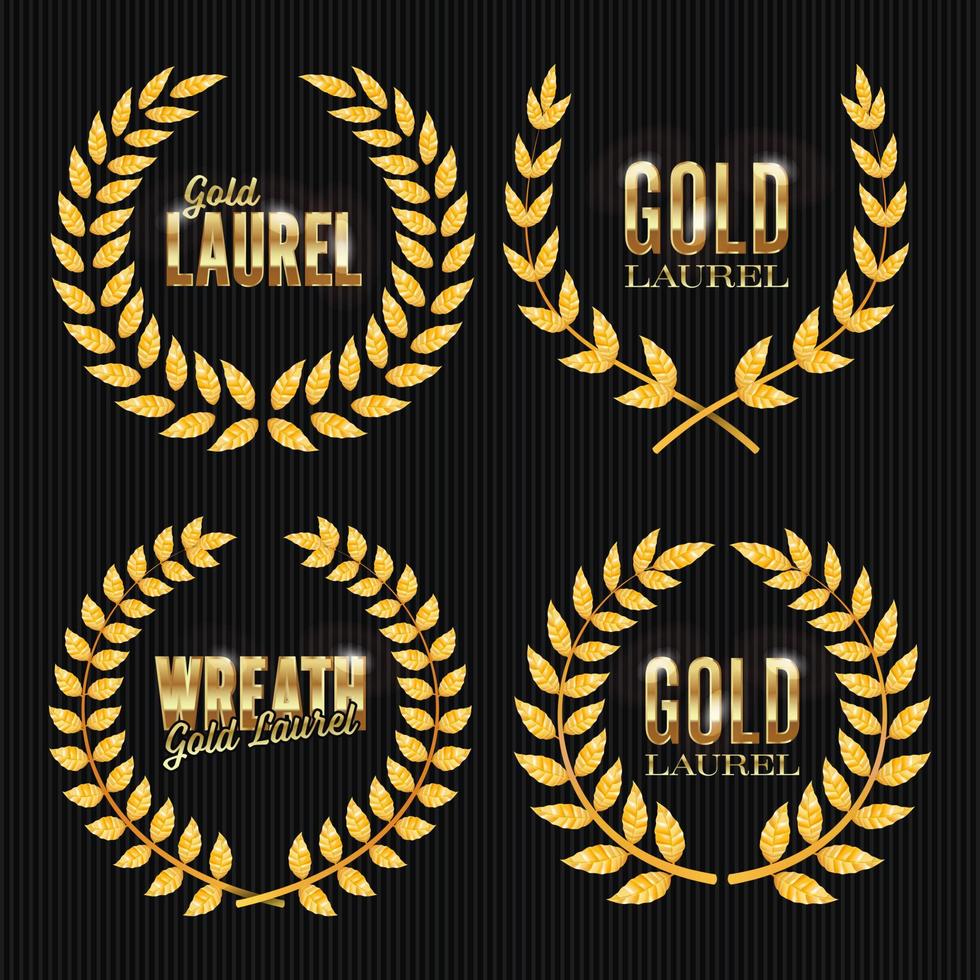 Gold Laurel Vector. Set Shine Wreath Award Design. Place For Text vector
