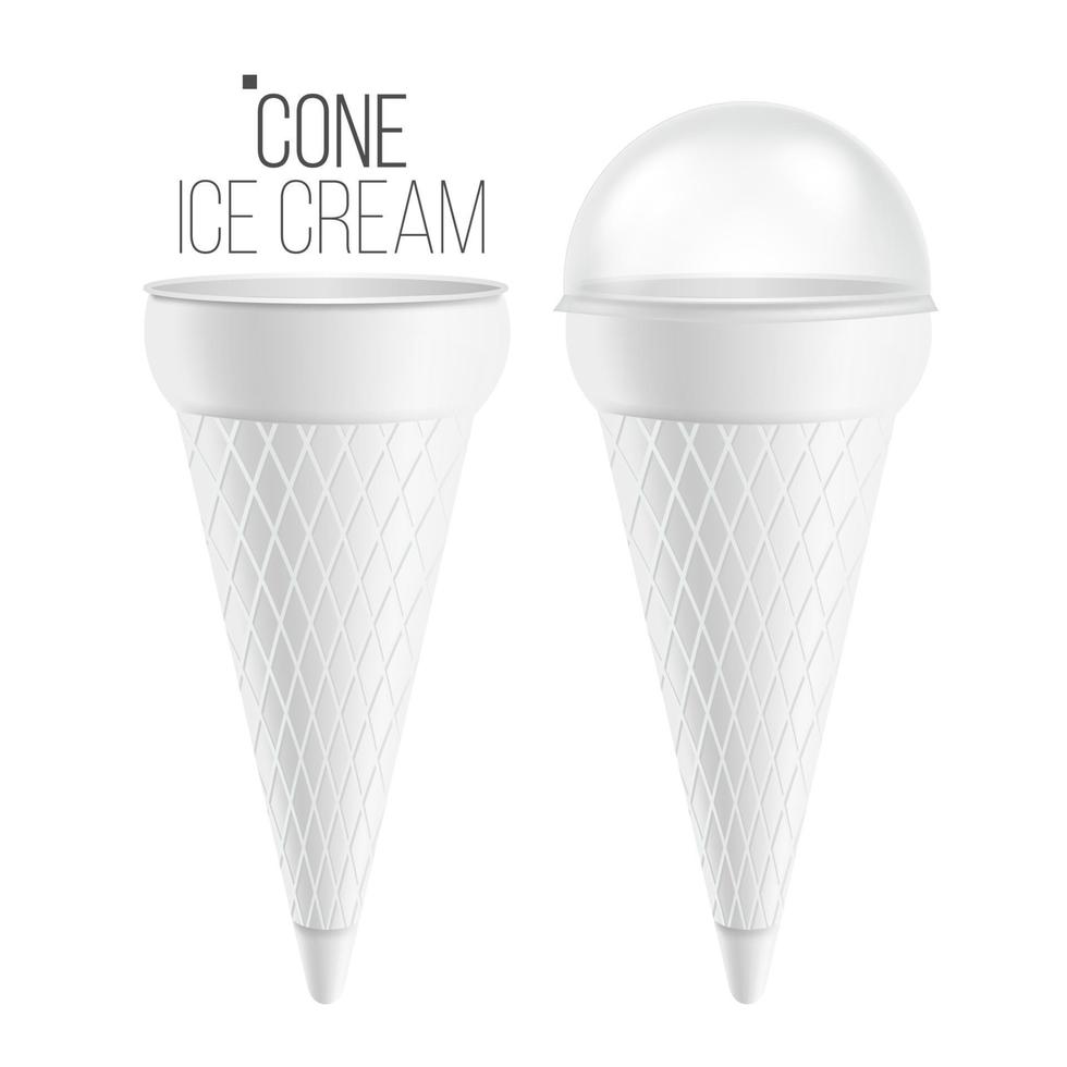 Ice Cream Cone Vector. For Ice Cream, Sour Cream. Clean Packaging. Food Bucket Cone Container. Isolated On White Background Illustration. vector