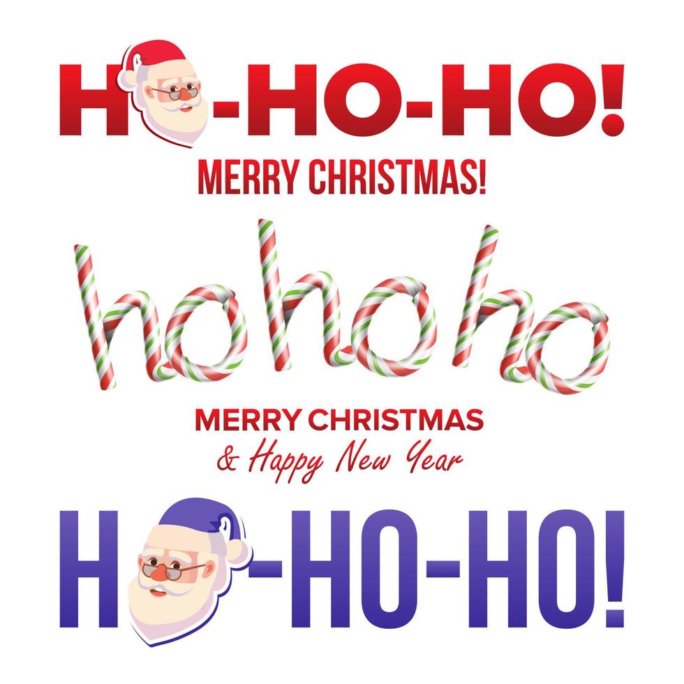 Ho-Ho-Ho Sign Set Vector. Merry Christmas, Happy New Year Greeting Card. Text Phrase Element For Design. Isolated Illustration vector