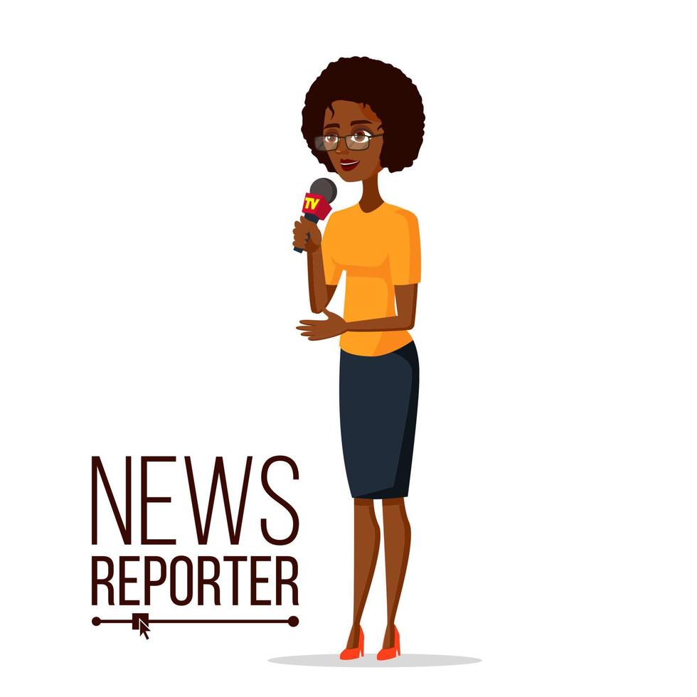 Television Reporter Vector. Reporter Girl. TV Transmission With A Reporter. Flat Cartoon Illustration vector