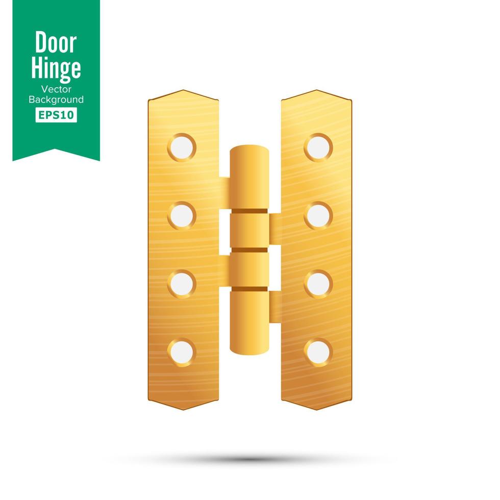 Door Hinge Vector. Classic And Industrial Ironmongery Isolated On White Background. Simple Entry Door Metal Hinge Icon. Gold, Brass. Stock Illustration vector