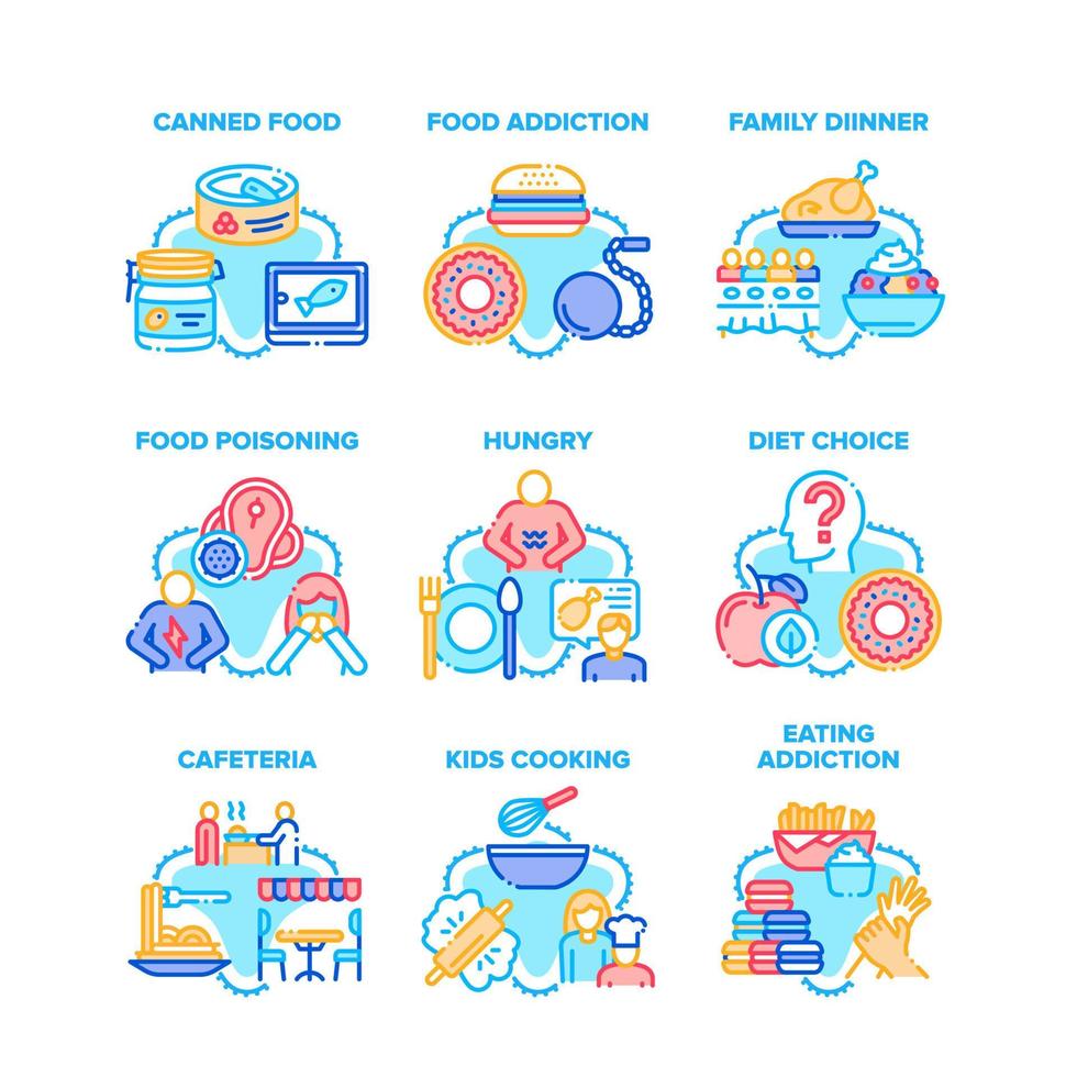 Food Addiction Set Icons Vector Illustrations