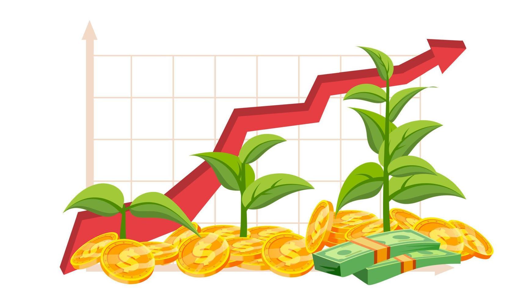 Startup Growth Concept Vector. Tree Growing On A Golden Coins. Growth Graph. Success Aim Reaching. Green Plant. Investment Analytics. Financial Report. Isolated Flat Illustration vector