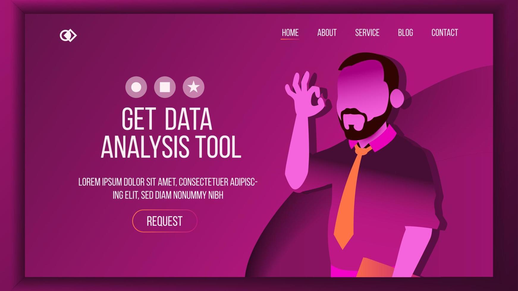 Data Landing Page Concept Vector. Man. Main Website Page Design. Digital Office. Modern Style. Analyzing Statistics. Developer Interface. Template Illustration vector