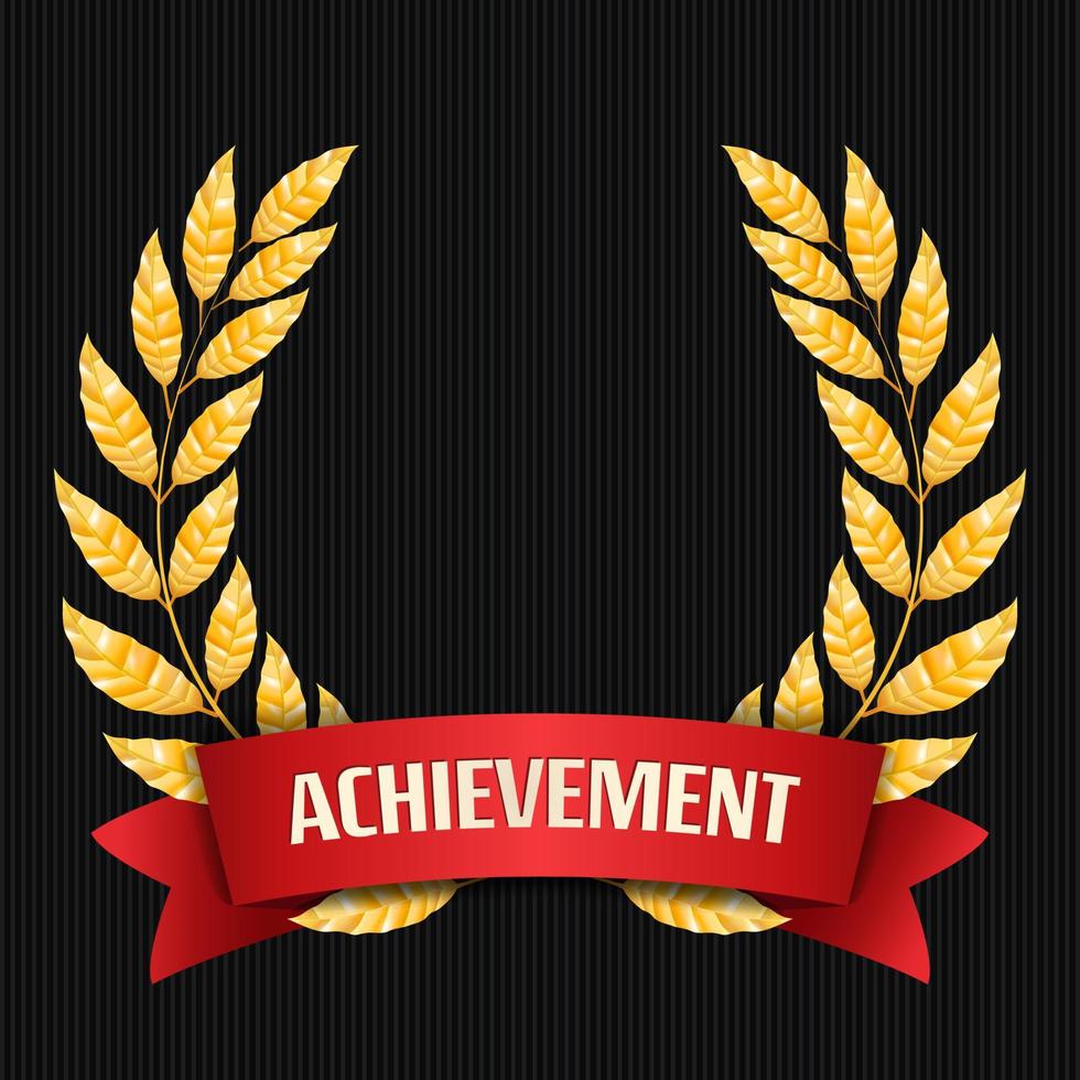 Gold Laurel Vector. Set Shine Wreath Award Design. Red Ribbon. Place For Text vector