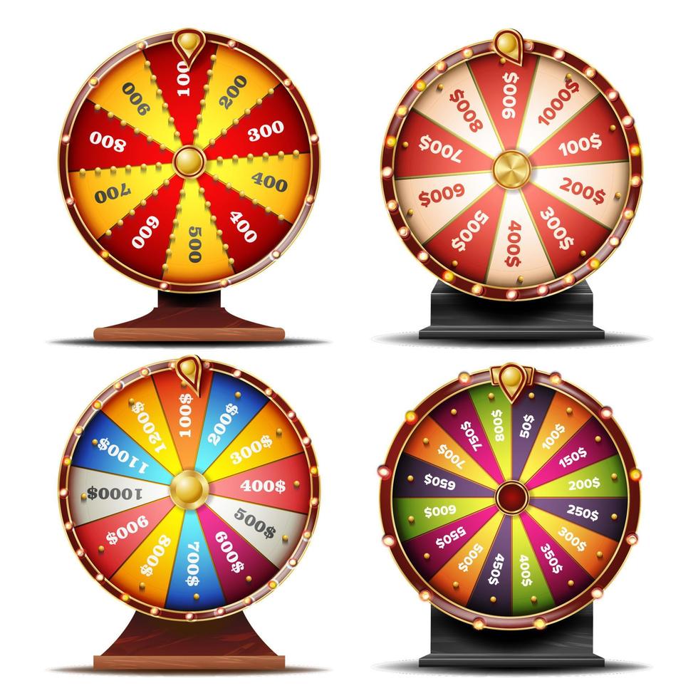 Wheel Of Fortune Set Vector. Gamble Chance Leisure. Win Fortune Roulette. Colorful Wheel. Spinning Lucky Roulette. Isolated On White Background Illustration vector
