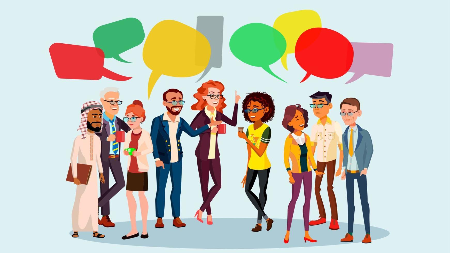 People Group Chat Vector. Business People. Communication Social Network. Social Group.Speech Bubbles. Illustration vector