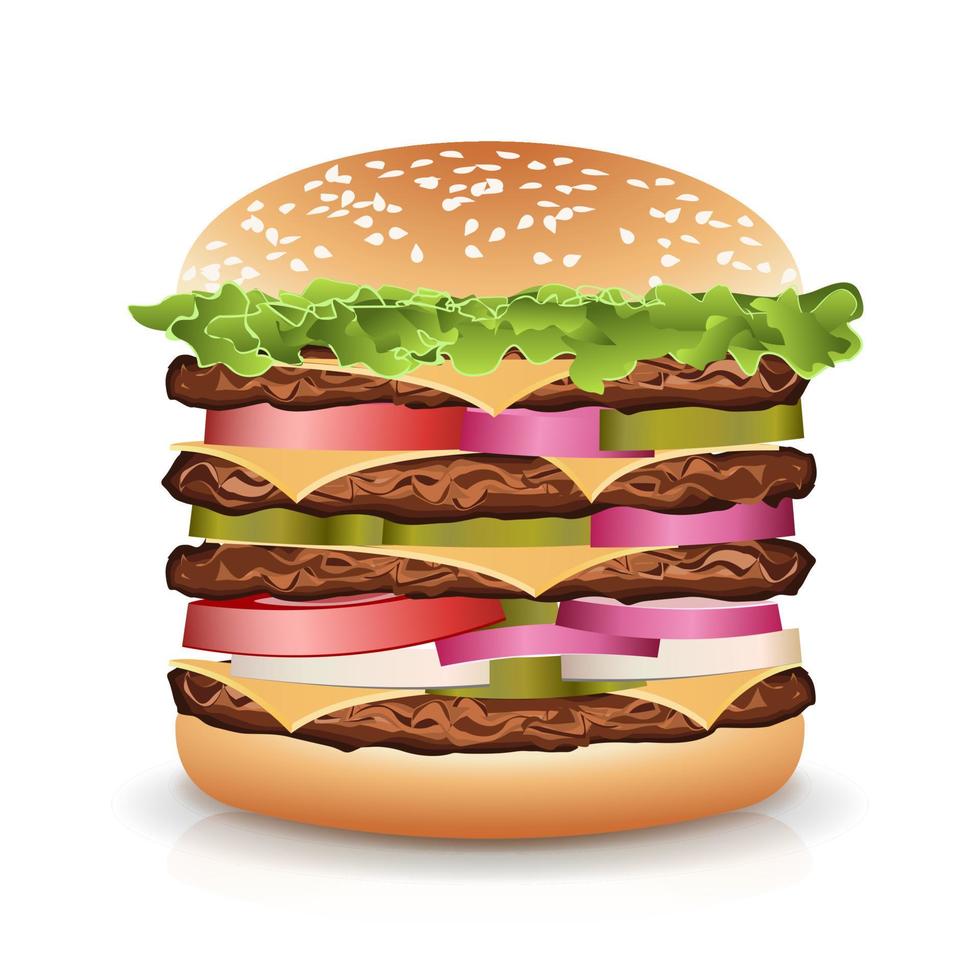 Fast Food Realistic Burger Vector. Big Burger Icon vector