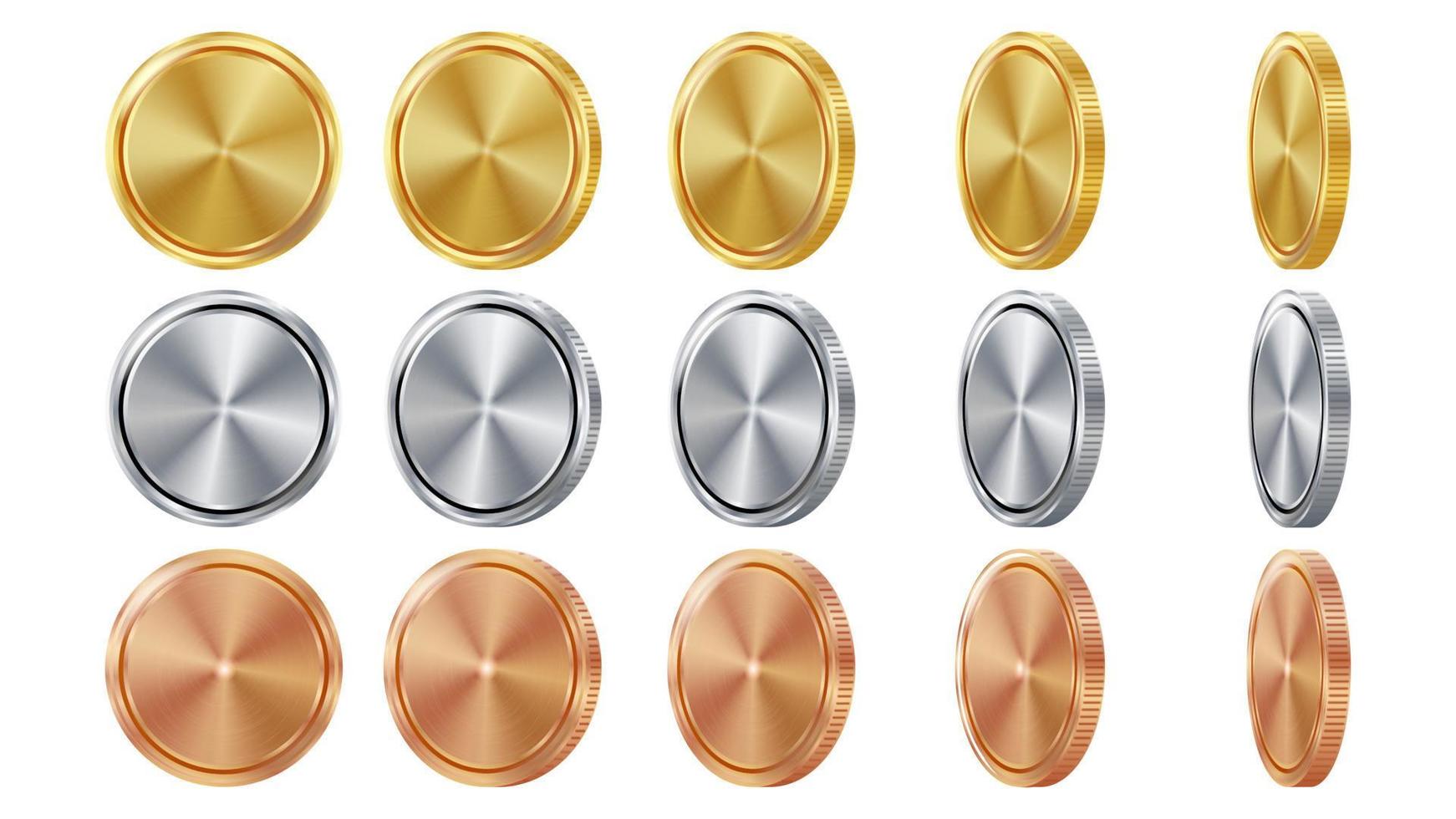 Empty 3D Gold, Silver, Bronze Coins Vector