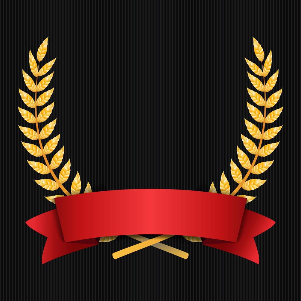 Gold Laurel Vector. Shine Wreath Award Design. Red Ribbon. Place For Text vector
