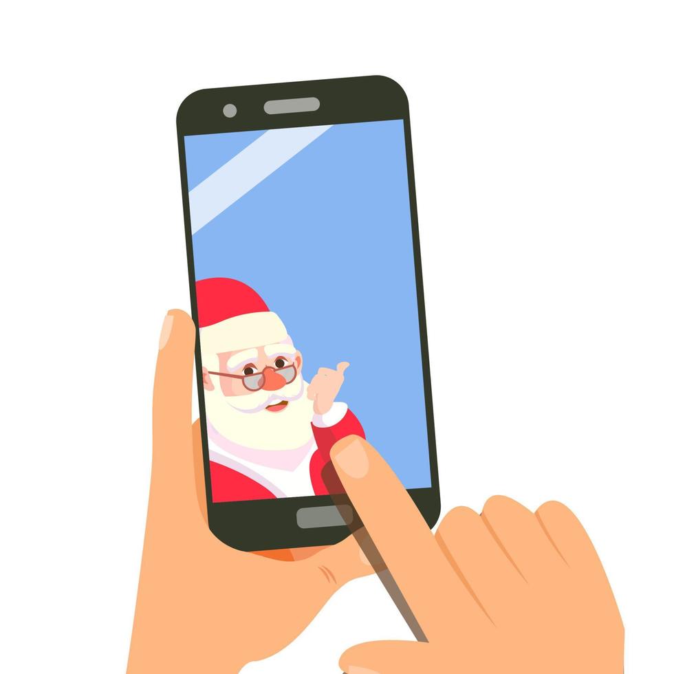 Smart Phone With Santa Vector. Merry Christmas And Happy New Year. Social Technology. Application. Isolated Illustration vector