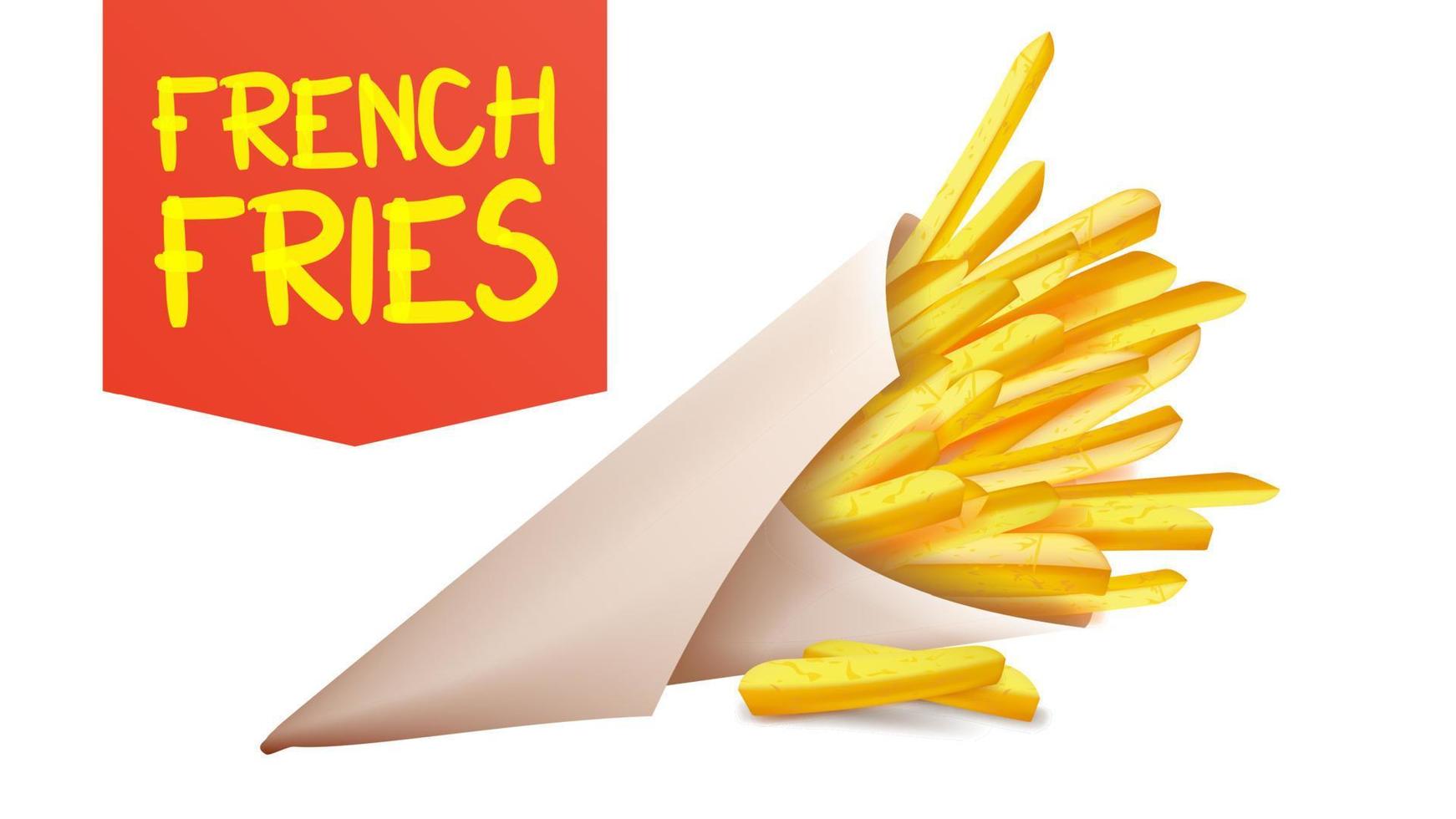 French Fries Potatoes Vector. Paper Cone. Classic American Stick Breakfast. Isolated Realistic Illustration vector