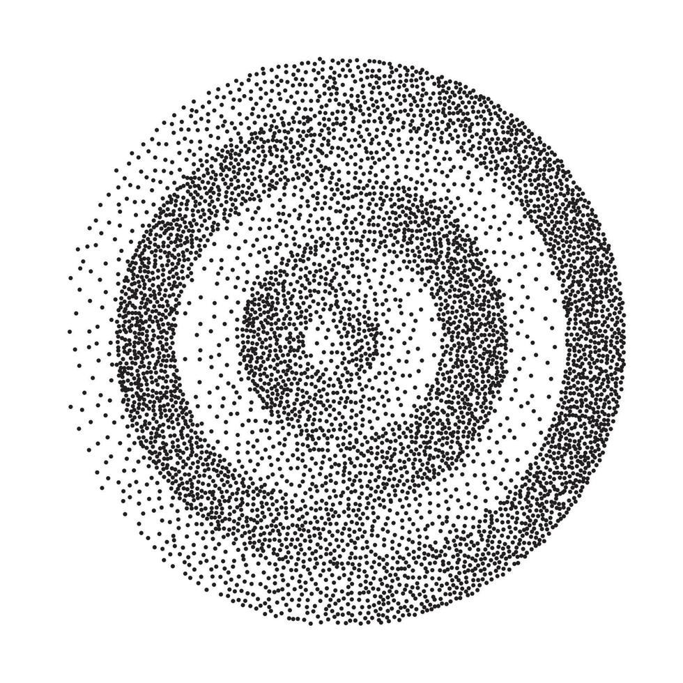 Abstract Geometric Shape Vector. Black Dotted Round Circle. Film Grain, Noise, Grunge Texture. Halftone Background. Vector Illustration.