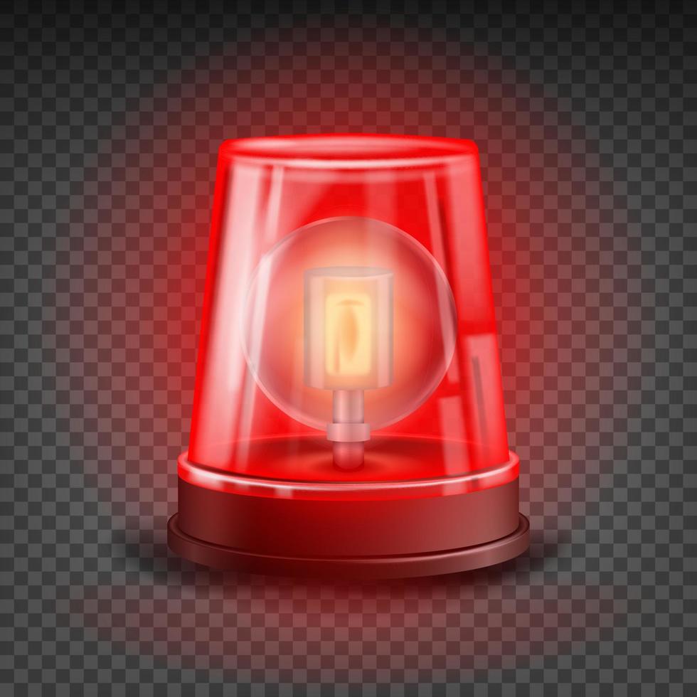 Red Flasher Siren Vector. Realistic Object. Light Effect. Beacon For Police Cars Ambulance, Fire Trucks. Emergency Flashing Siren. Transparent Background Illustration vector