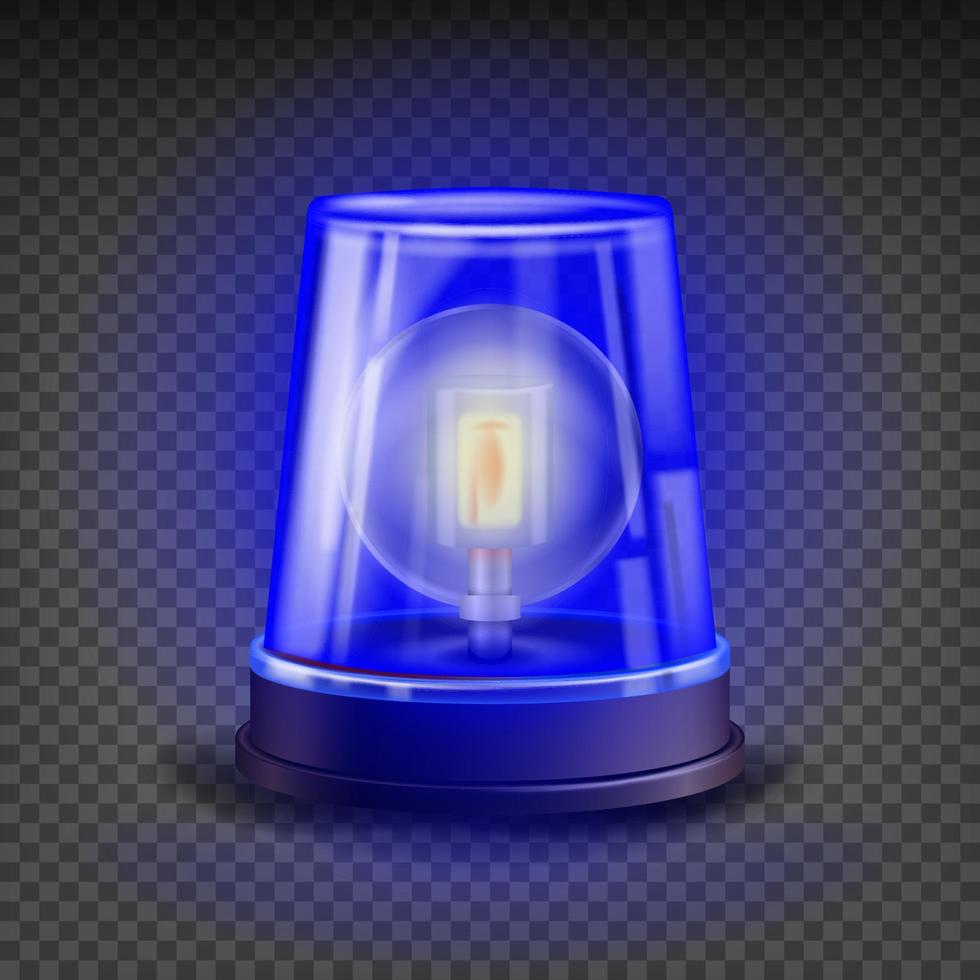 Blue Flasher Siren Vector. 3D Realistic Object. Light Effect. Rotation Beacon For Police Cars Ambulance, Fire Trucks. Emergency Flashing Siren. Isolated On Transparent Background Illustration vector
