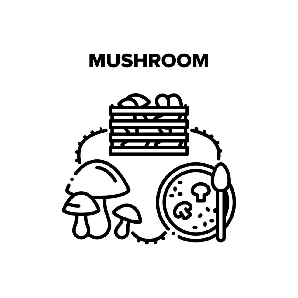 Mushroom Food Vector Black Illustration