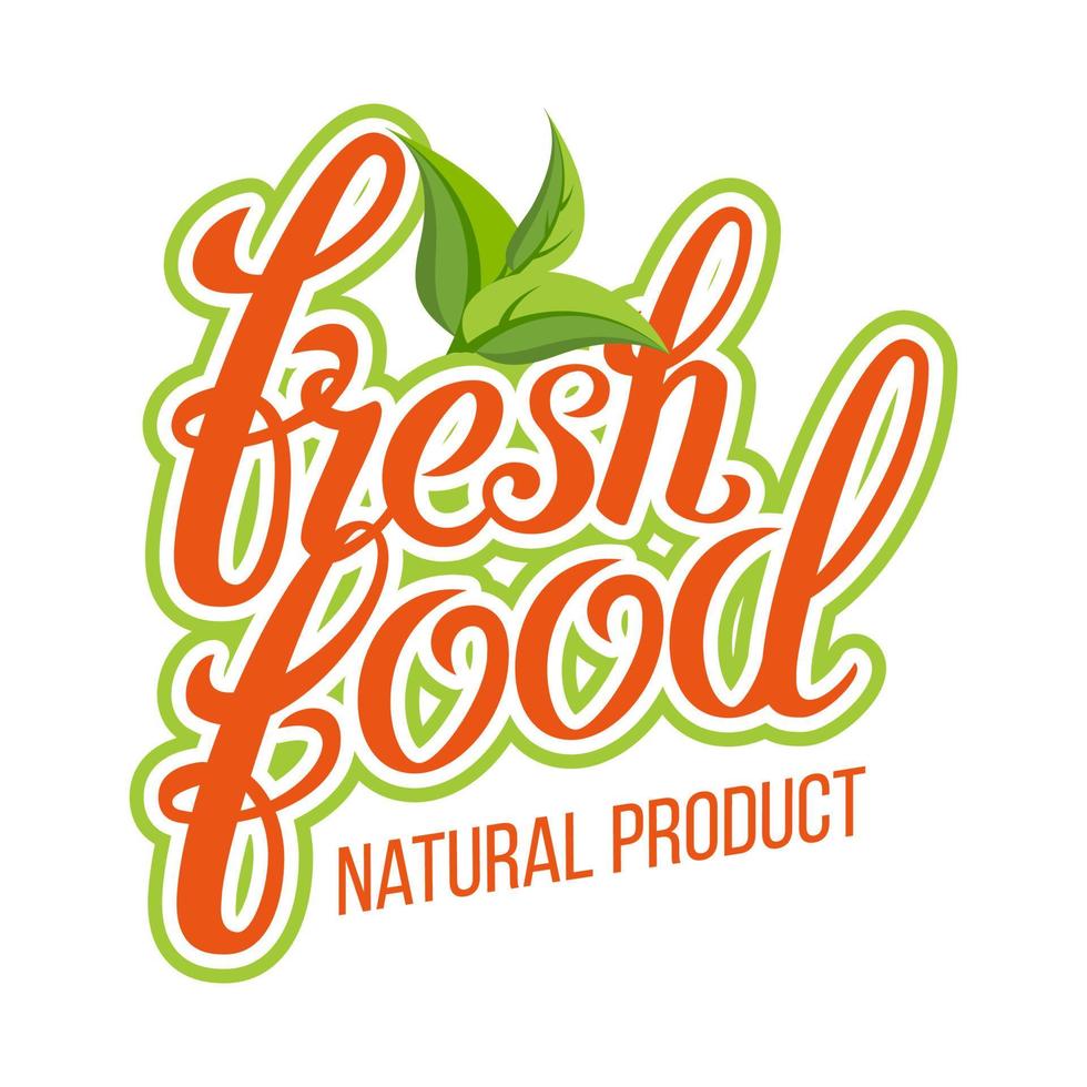 Fresh Food Vector. Organic Natural Product. Design Element For Market, Ecommerce, Product Ads. Handmade Text. Typographic. Isolated Illustration vector