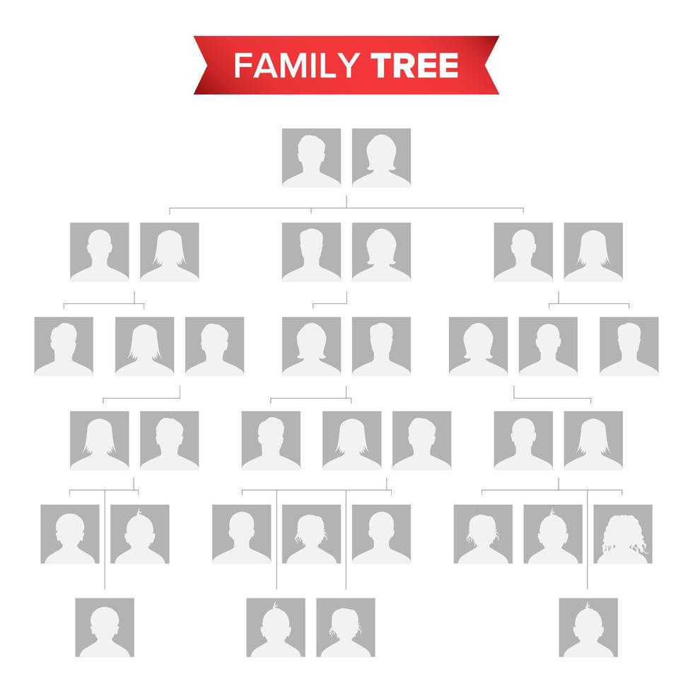 vector en blanco del árbol genealógico. árbol de historia familiar con íconos predeterminados de personas.
