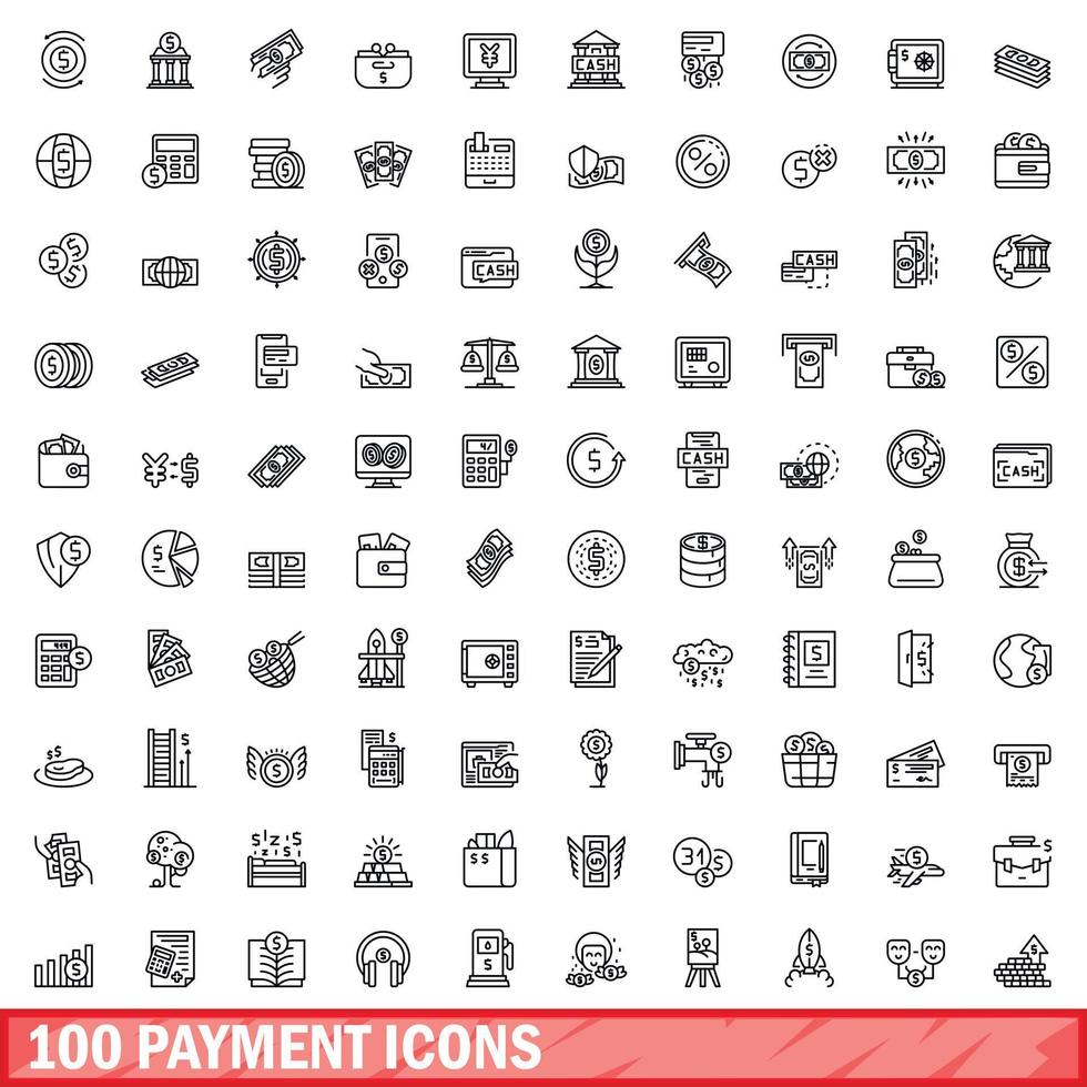 100 conjunto de iconos de pago, estilo de contorno vector