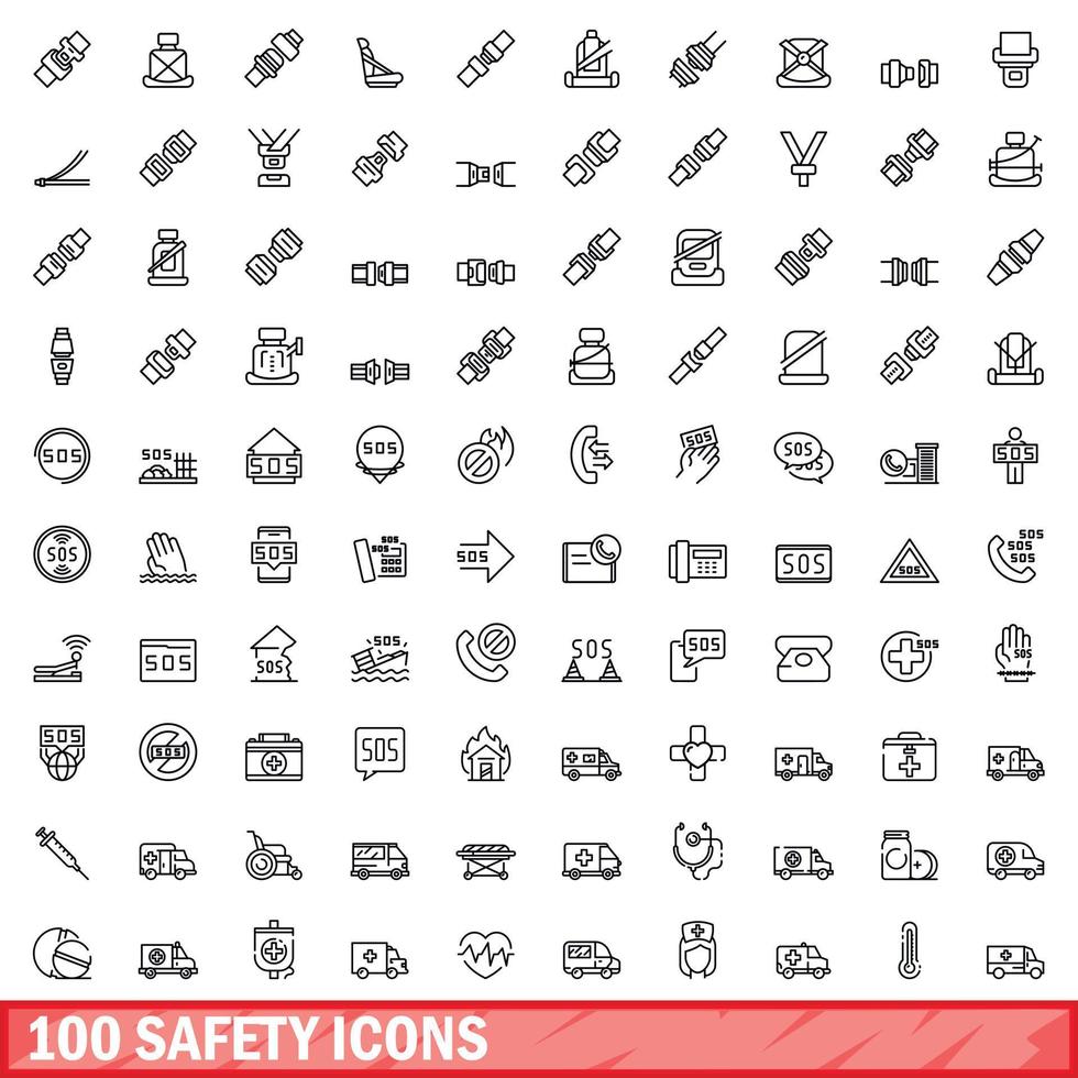 100 iconos de seguridad establecidos, estilo de contorno vector