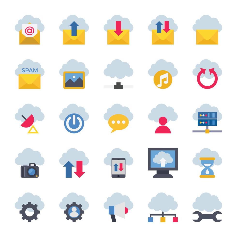 Flat color icons for cloud computing. vector