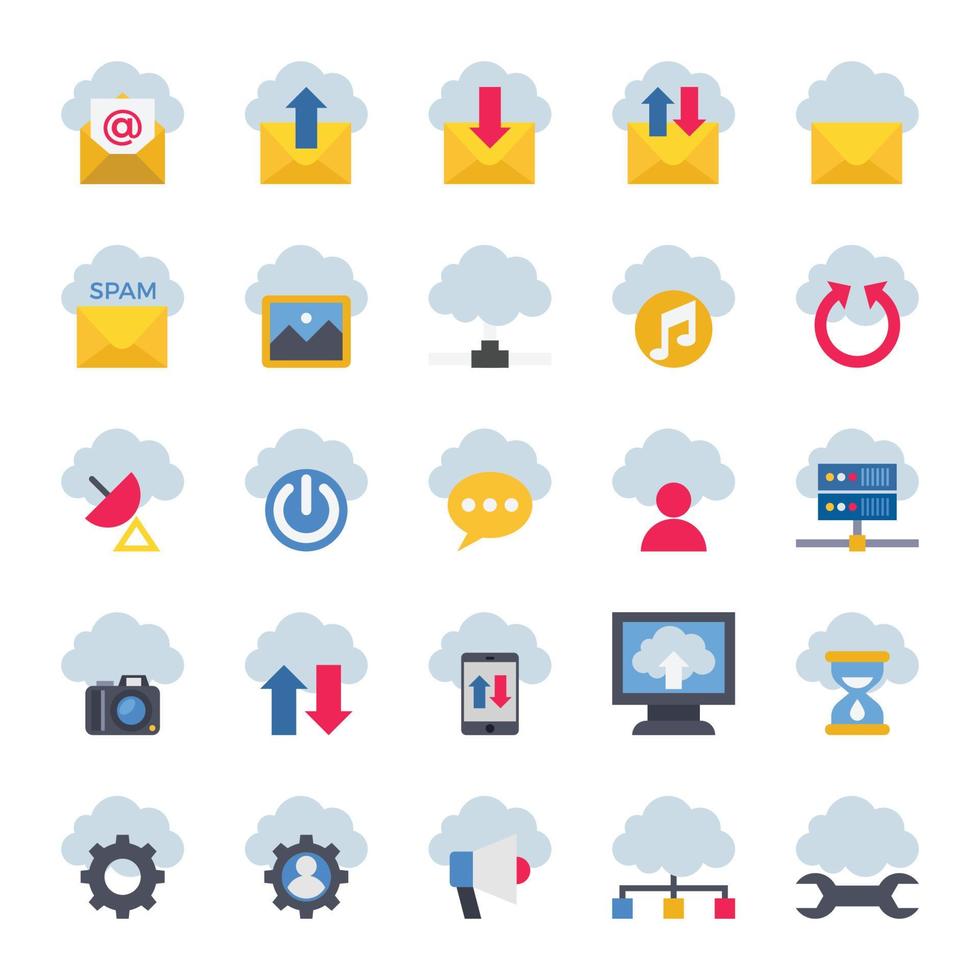 iconos de color plano para computación en la nube. vector