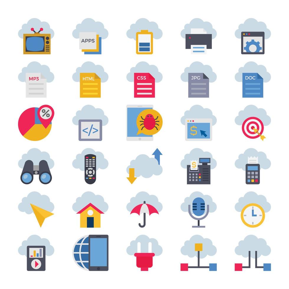 Flat color icons for cloud computing. vector