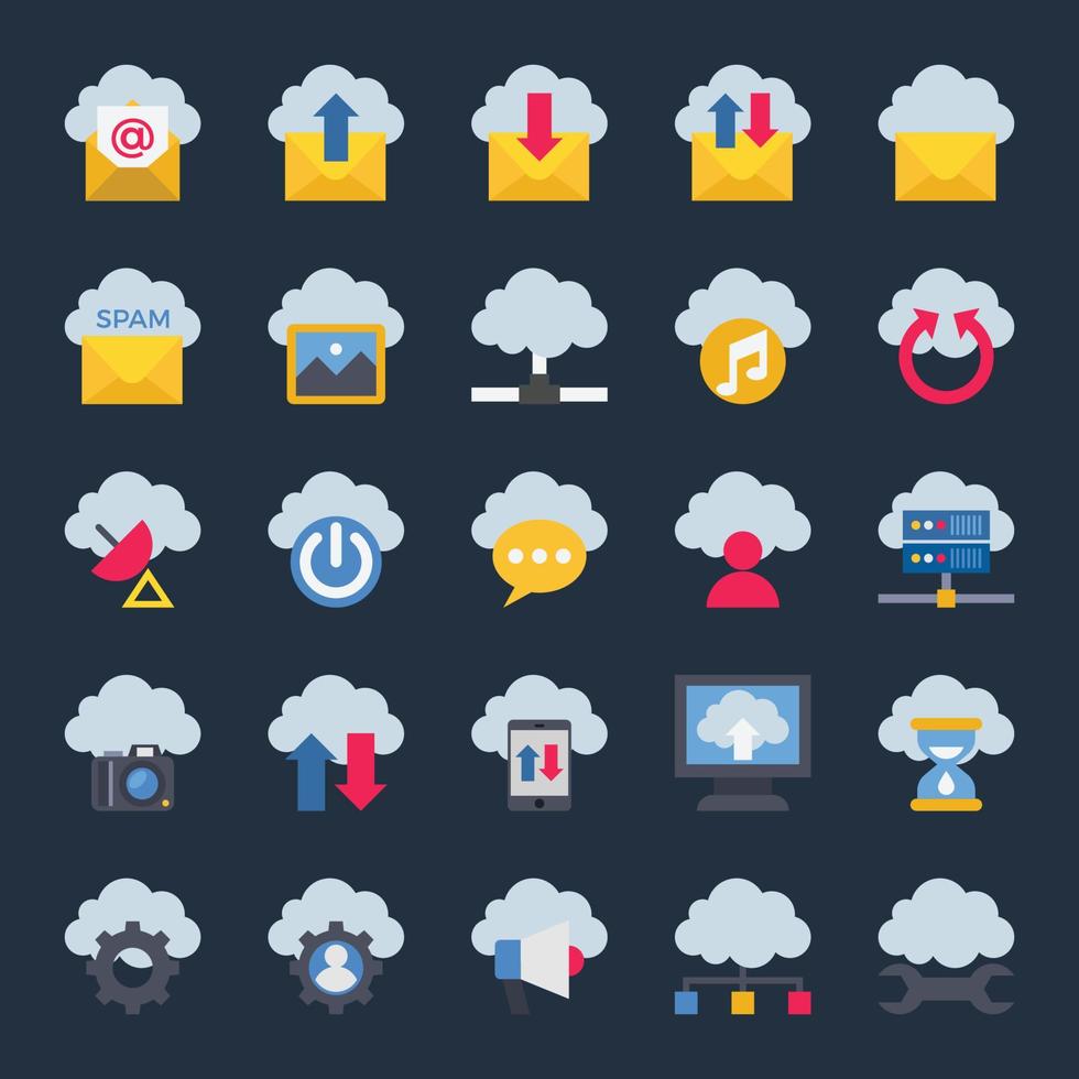 Flat color icons for cloud computing. vector