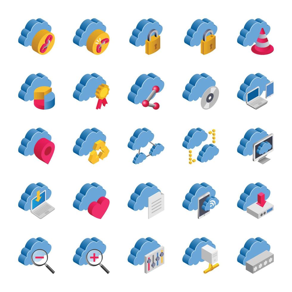 Isometric 3d icons for cloud computing. vector