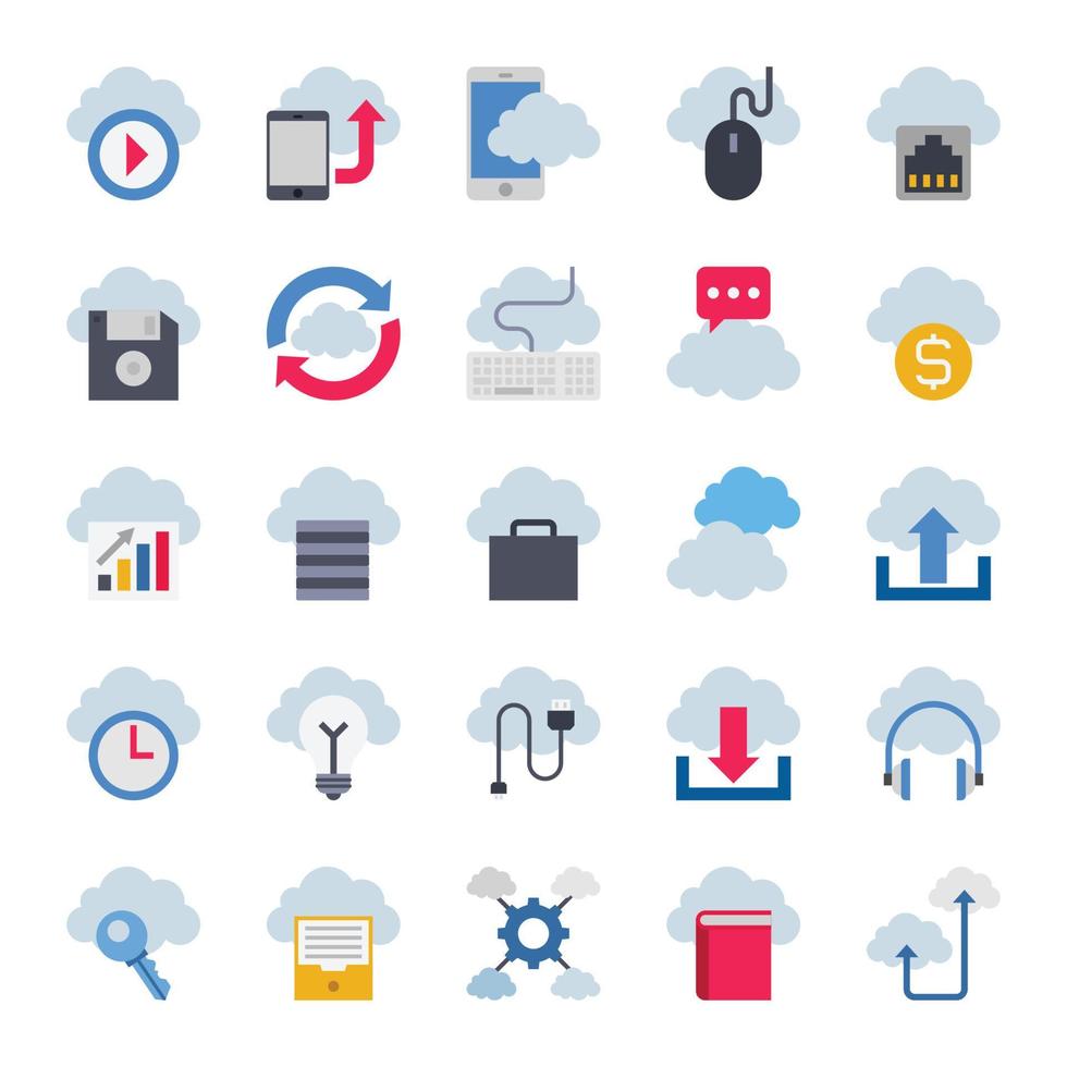 iconos de color plano para computación en la nube. vector