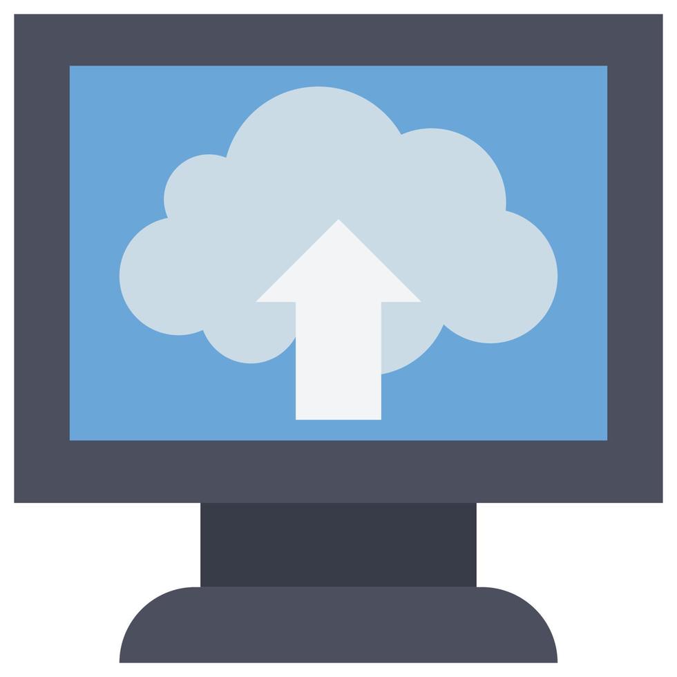 carga: icono de color plano. nube, computación en la nube, color, informática, datos, carga de archivos, plano, icono, ilustración, monitor, carga, blanco vector