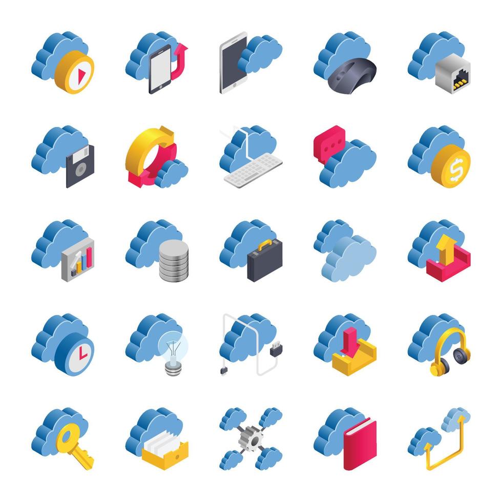 Isometric 3d icons for cloud computing. vector