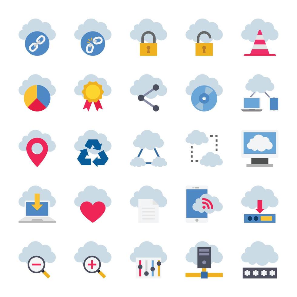 Flat color icons for cloud computing. vector