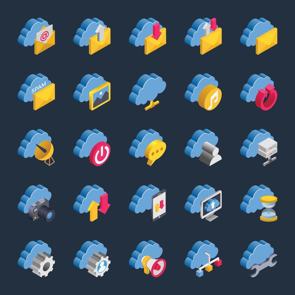 Isometric 3d icons for cloud computing. vector