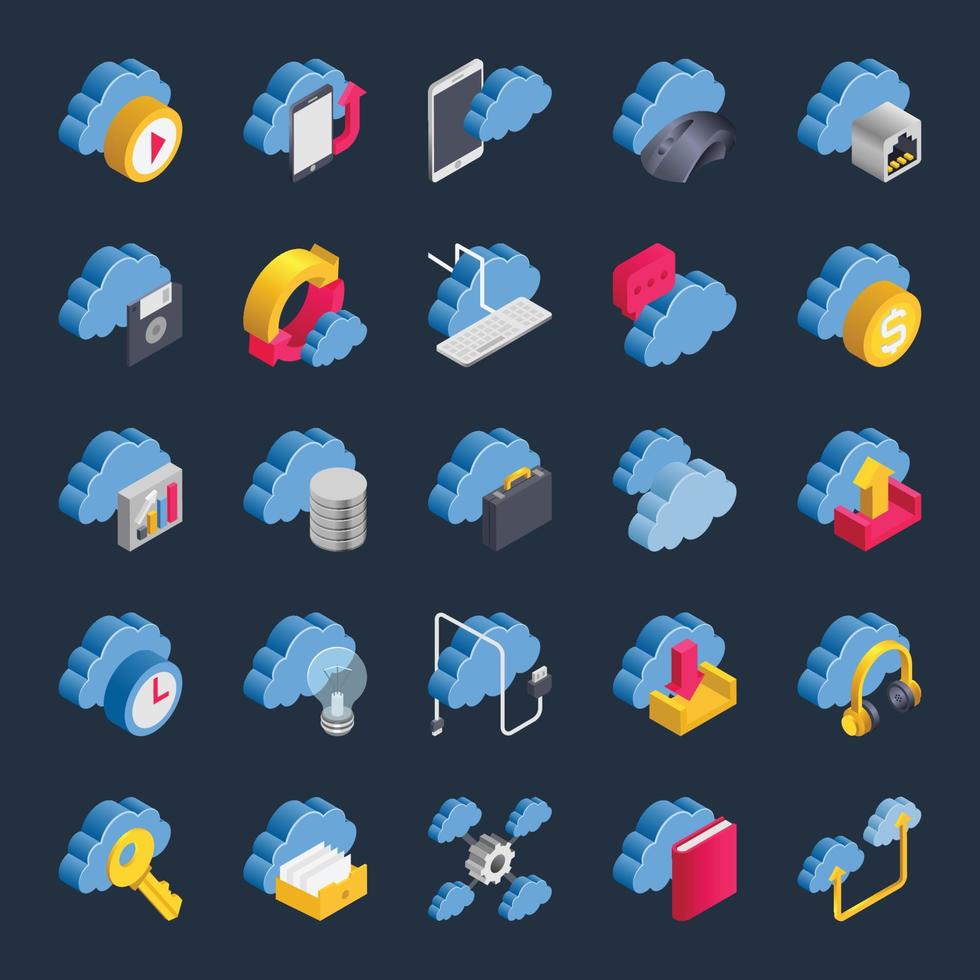 Isometric 3d icons for cloud computing. vector