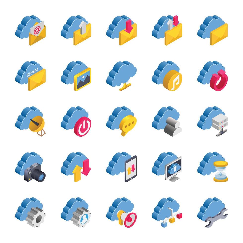 Isometric 3d icons for cloud computing. vector