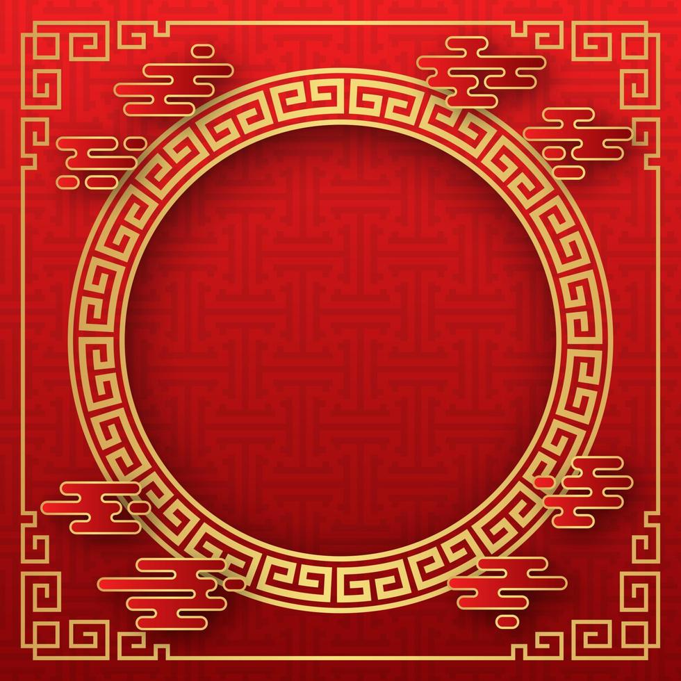 Chinese background, decorative classic festive red background and gold frame, vector illustration