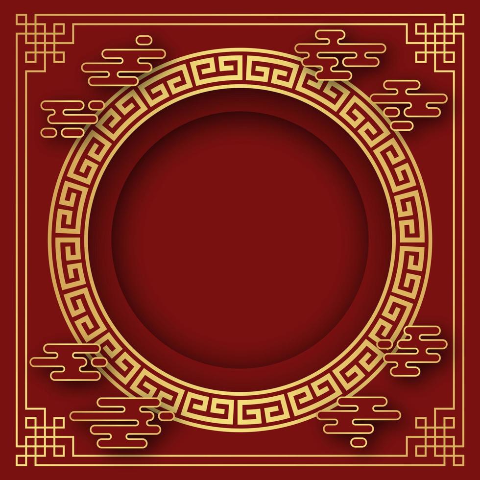 Chinese background, decorative classic festive red background and gold frame, vector illustration