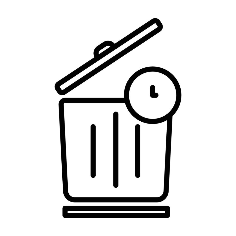 Trash can icon illustration with clock. suitable for waste of time icon. line icon style. Simple vector design editable