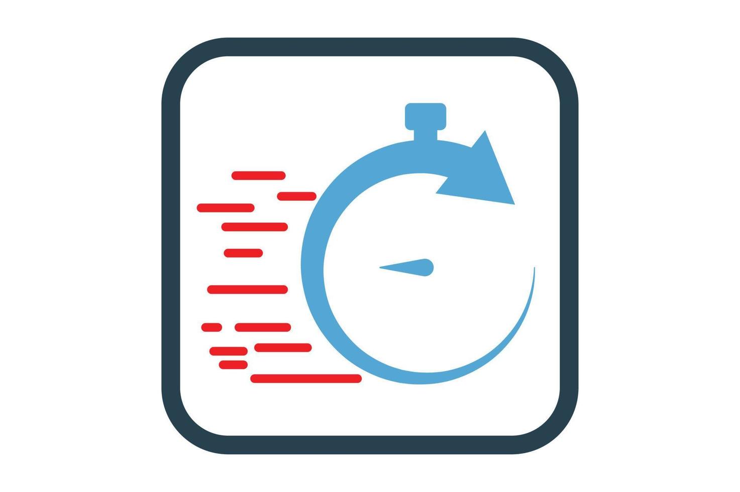 Clock icon illustration with arrow and speed. suitable for fast time icon. solid icon style. Simple vector design editable