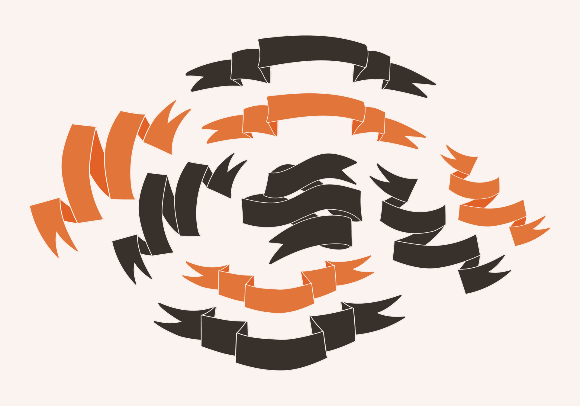 Ribbon set. Black and orange ribbons collection. Dark ribbons with